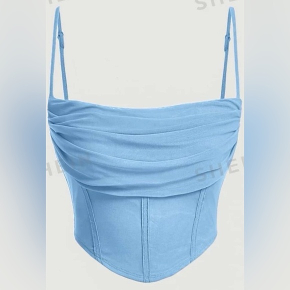SHEIN Blue Summer Top Concert Solid Ruched Asymmetrical Hem Cami‎ Top - Picture 1 of 2